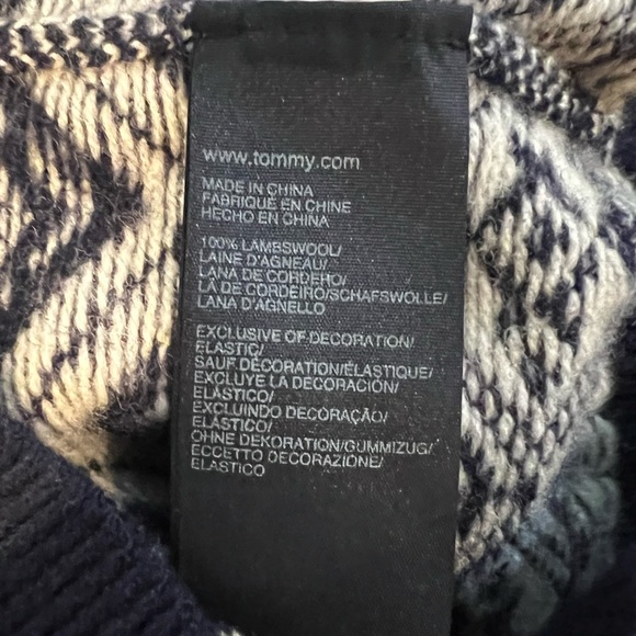 Tommy Hilfiger Mens Wool Sweater medium Multicolor Crewneck Navy Blue Red White - Picture 6 of 7